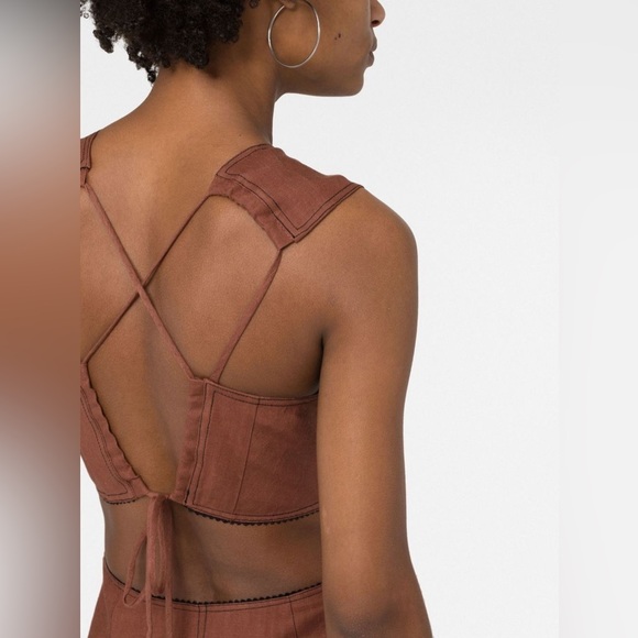 Ganni Hemp Maxi Dress with Beaded Trim Rootbeer Brown - Picture 6 of 16